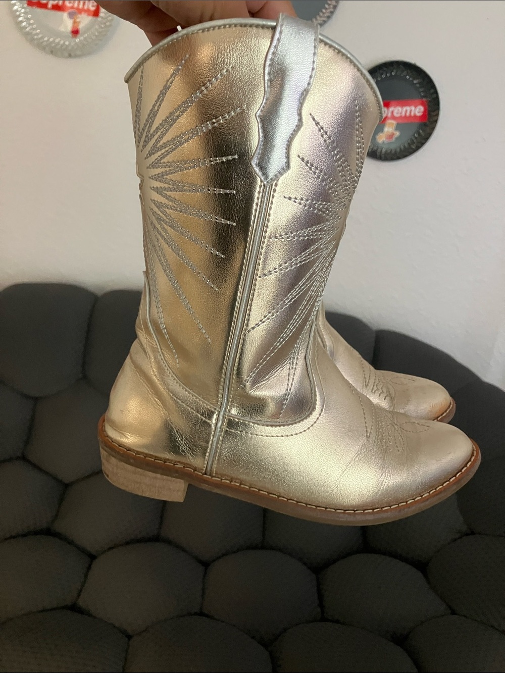 Kids Metallic Gold Western Cowboy Boots - Pull-On Style - Picture 5 of 8
